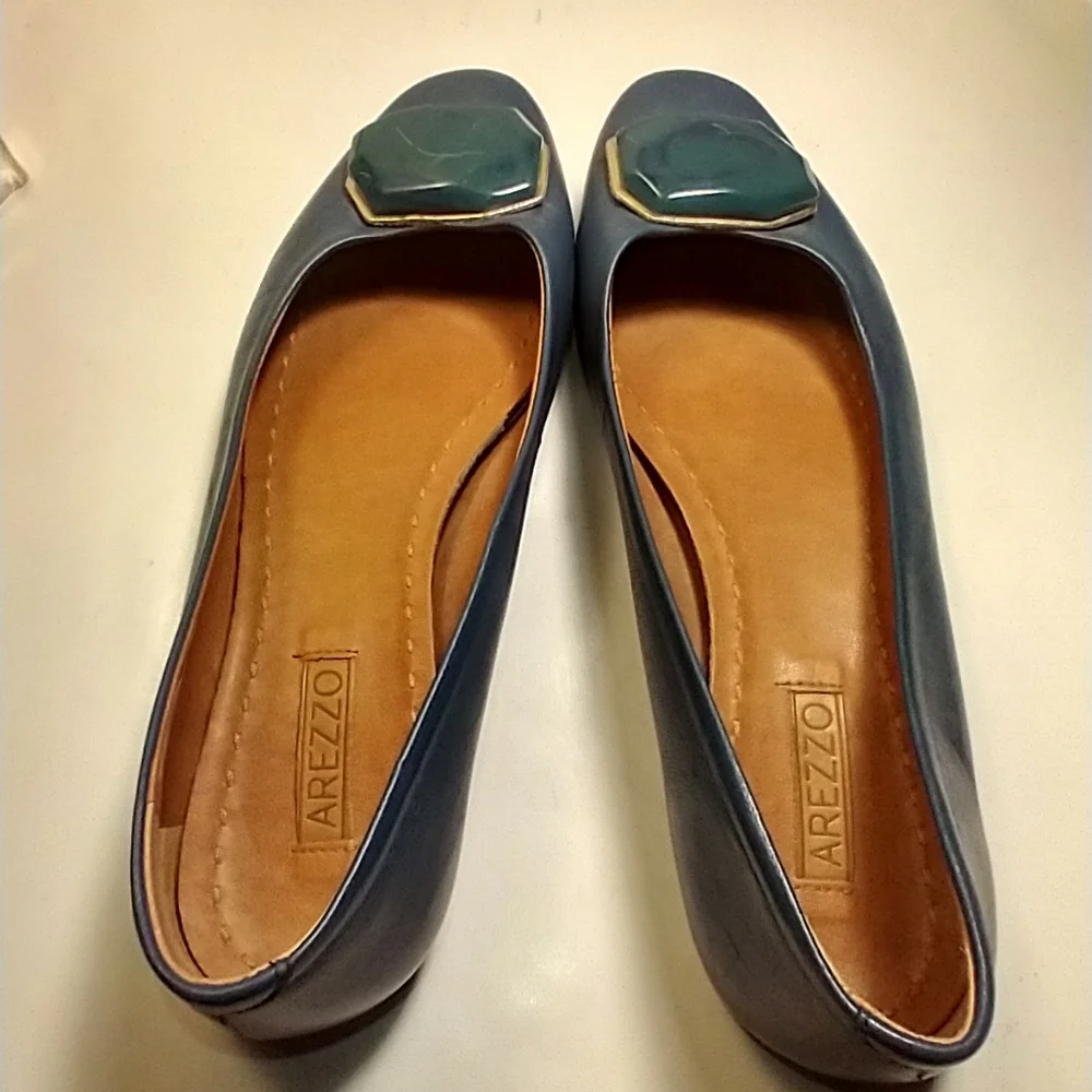 Arezzo Blue Round Toe Ballet Flats Shoes Women's sz 7.